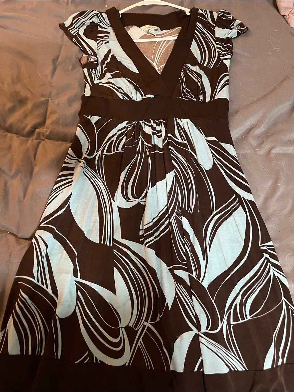 Speechless Brown and Light Blue Wrap-Style Midi Dress